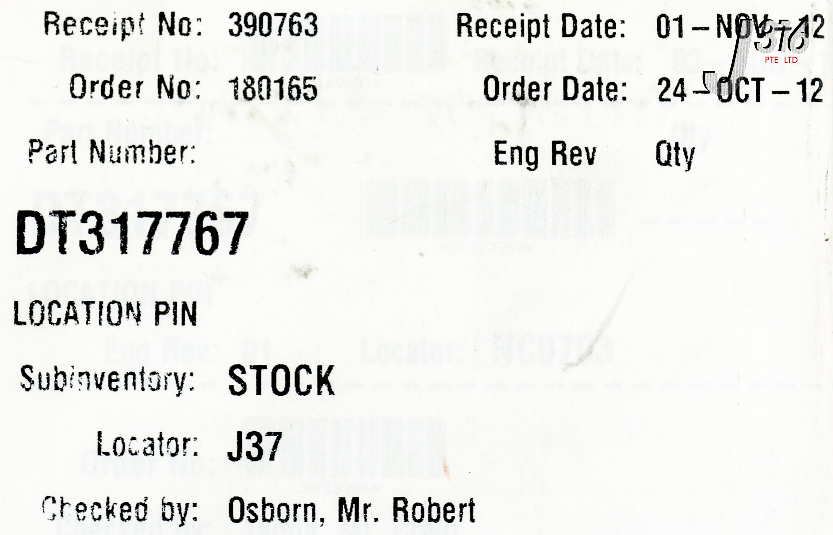 23514 SPTS LOCATION PIN FOR EPS RING, SPTS CPX PEGASUS CHAMBER
